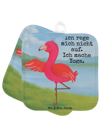 Mr. & Mrs. Panda Topflappen Flamingo Yoga Design mit Spruch in Weiß