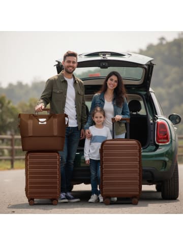 ABRIHOME Kofferset in Braun 6-teilig mit Reisetasche Hartschale erweiterbar
