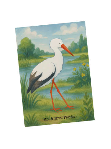Mr. & Mrs. Panda Postkarte Storch Design ohne Spruch in Weiß