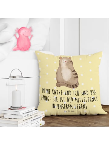 Mr. & Mrs. Panda Sofakissen Katze Sitzen mit Spruch in Gelb Pastell