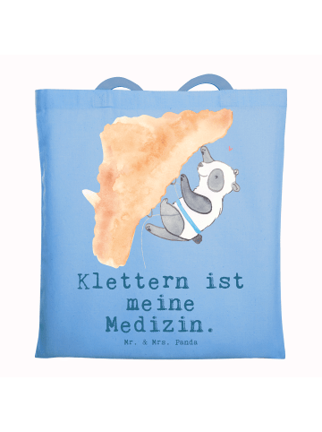 Mr. & Mrs. Panda Tragetasche Panda Klettern mit Spruch in Sky Blue