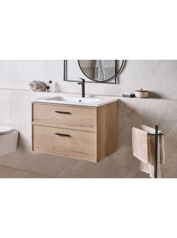 Beliani 2-tlg Badezimmerschrank mit Waschbecken YELCHO in Braun/Weiß/Schwarz
