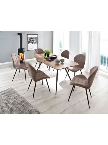 home24 home24 Klassischer Esszimmerstuhl aus feiner Microfaser und Metallgestell in Vintage Sand