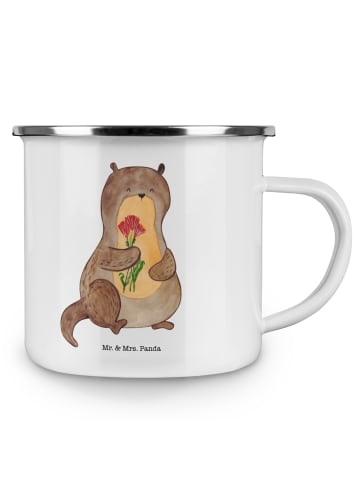 Mr. & Mrs. Panda Tasse Camping Otter Blumenstrauß ohne Spruch in Weiß