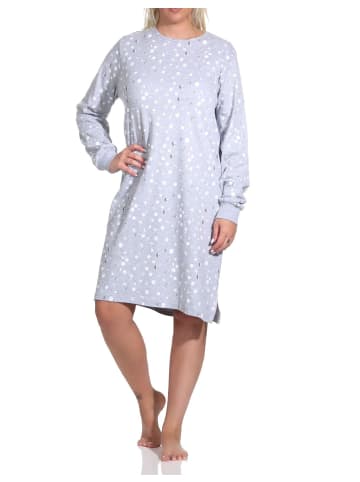 NORMANN langarm Nachthemd Bündchen Kuschel interlock Tupfen Punkte - 76400 in Grau