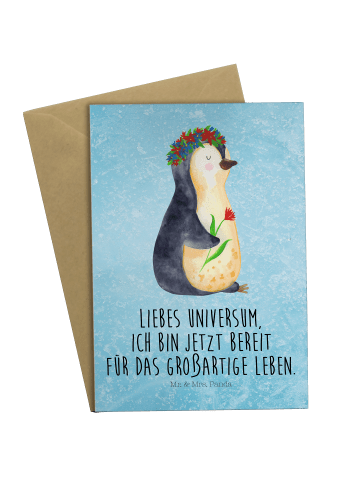 Mr. & Mrs. Panda Beileidskarte Pinguin Blumen mit Spruch in Eisblau