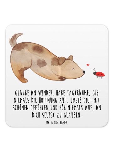 Mr. & Mrs. Panda Untersetzer für Gläser Hund Marienkäfer mit Spruch in Weiß