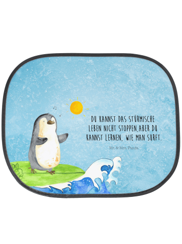 Mr. & Mrs. Panda Auto Sonnenschutz Pinguin Surfer mit Spruch in Eisblau