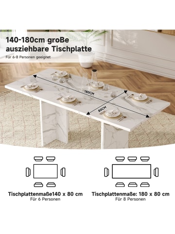 ABRIHOME Ausziehbarer Esstisch Für 6-8 Personen in Weiß, 140-180 x 80 cm