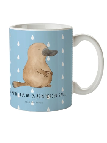 Mr. & Mrs. Panda Kaffeetasse Schnabeltier Mut mit Spruch in Blau Pastell