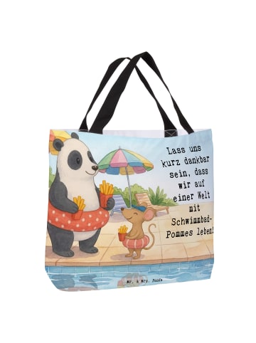 Mr. & Mrs. Panda Shopper Panda Schwimmbad Pommes Design mit Spruch in Weiß
