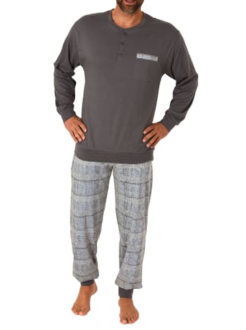 NORMANN Pyjama Bündchen und karierter Jersey Hose - 68115 in dunkelgrau