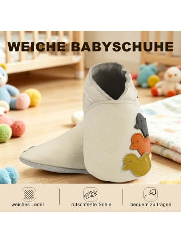 Bemesu Lauflernschuhe Leder handgefertigt flexible Sohle Cremefarbenes Entchen