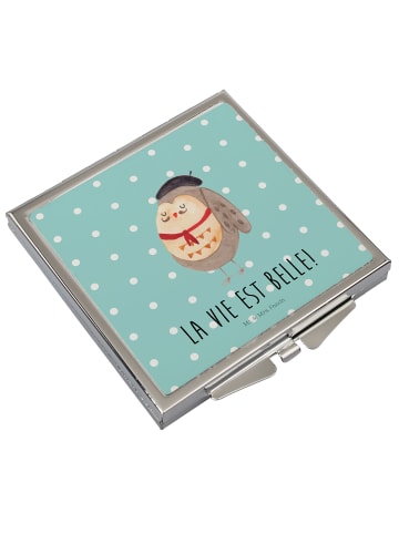 Mr. & Mrs. Panda Schminkspiegel Eule Frankreich mit Spruch in Türkis Pastell