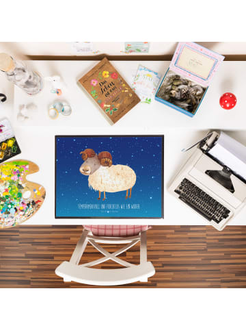 Mr. & Mrs. Panda Schreibunterlage Sternzeichen Widder mit Spruch in Sternenhimmel Blau