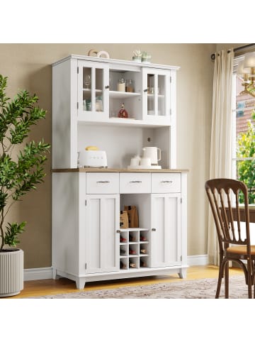 ABRIHOME 180cm Küchenschrank Buffetschrank mit LED-Beleuchtung in Weiß 
