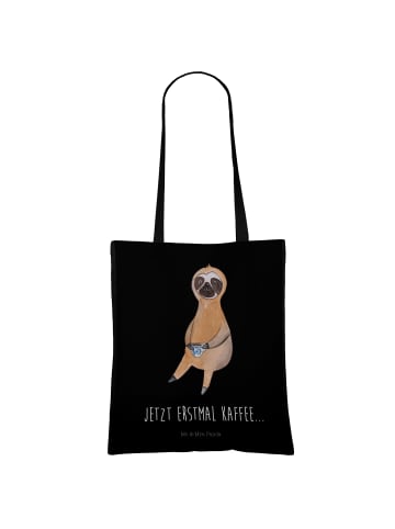 Mr. & Mrs. Panda Jutetasche Faultier Kaffee mit Spruch in Schwarz