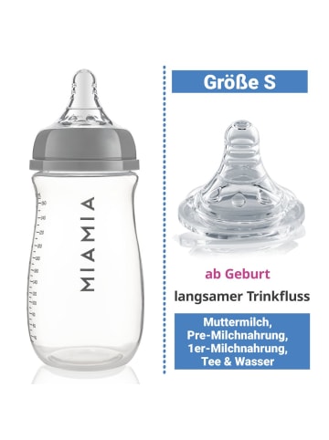 MiaMia PP-Flasche 2er Pack 260 ml + Silikon-Trinksauger in grau