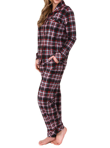 NORMANN Pyjama Karo zum durchknöpfen Single Jersey - 69314 in rot