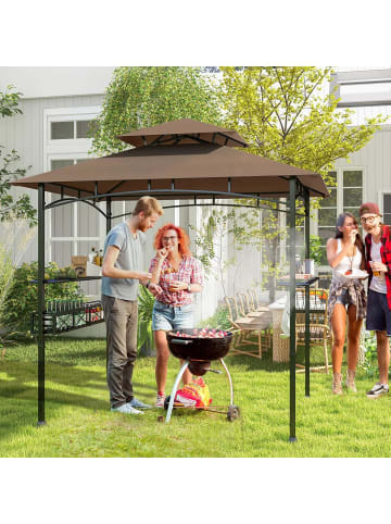 COSTWAY Grillpavillon mit Doppeldach 242 x 153 x 250 cm in Braun