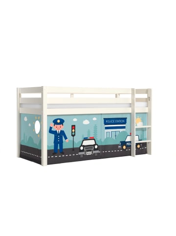 58 aufm Kessel KINDERBETT Karolina 210x114x106 Massivholz Weiß Textilset Polizei