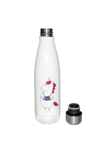 Mr. & Mrs. Panda Wasserflasche Einhorn Fotograf ohne Spruch in Weiß