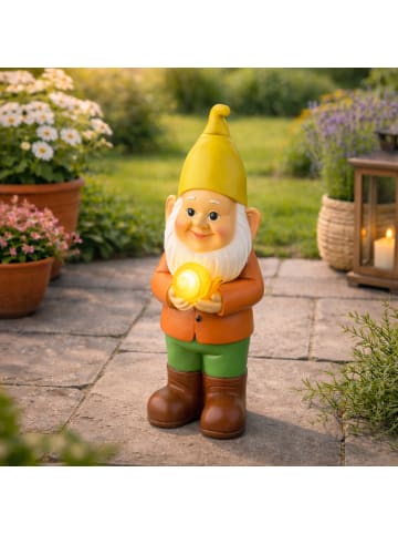 MARELIDA LED Solar Gartenzwerg mit Schnecke Gartenfigur H: 28,5cm in bunt