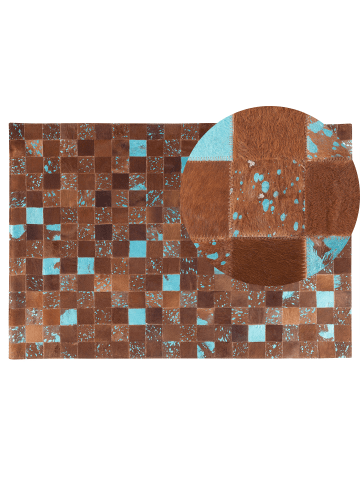 Beliani Patchwork ALIAGA in Braun/Blau/Bunt - (W) 140 x (H) 0.6 x (L) 200 cm