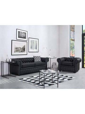 Beliani 3-Sitzer Sofa CHESTERFIELD in Schwarz/Braun - (W) 196 x (H) 70 x (L) 75 cm