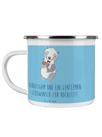 Mr. & Mrs. Panda Emaille Tasse Bräutigam Gentleman mit Spruch in Sky Blue