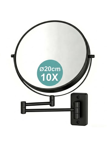 relaxdays Kosmetikspiegel mit Wandhalterung 10x Vergrößerung in Schwarz in Glas