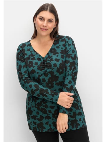 sheego Langarmshirt in tiefgrün gemustert