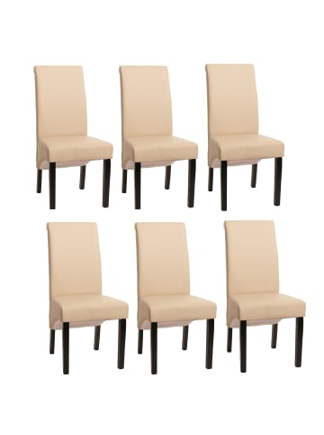 MCW 6er-Set Esszimmerstuhl Cesena, Leder, creme, dunkle Füße