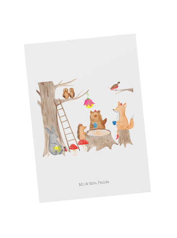 Mr. & Mrs. Panda Postkarte Waldtiere Picknick mit Spruch in Weiß