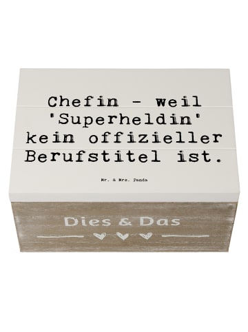 Mr. & Mrs. Panda Holzkiste Spruch Chefin Superheldin mit Spruch in Weiß