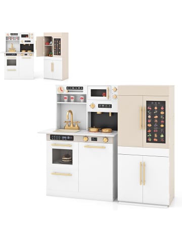 COSTWAY 2-in-1 Kinderküche mit Kühlschrank in Weiß