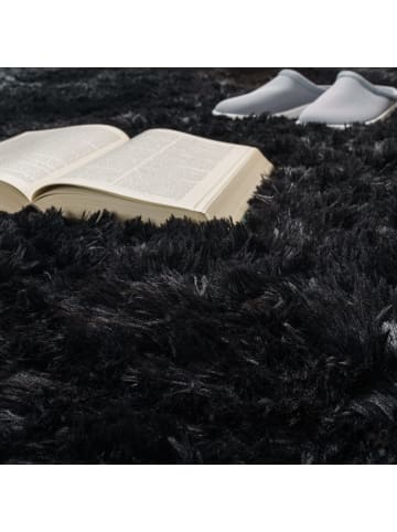 KADIMA DESIGN Hochflor Teppich Shaggy waschbar Unifarben Schlafzimmer in Schwarz