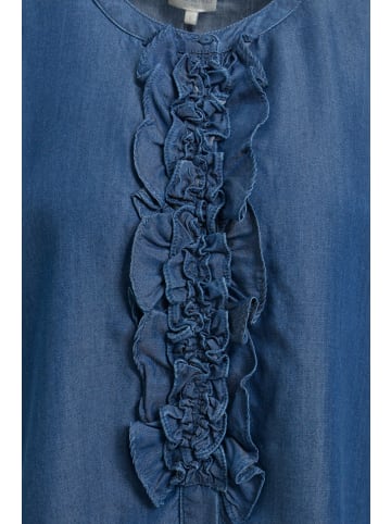 Milano Italy Oversized Bluse mit Stehkragen und Rüschen in Dark Denim