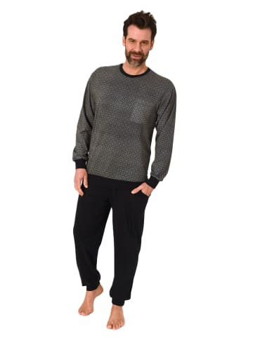 NORMANN Langarm Schlafanzug Pyjama Bündchen print - 84013 in dunkelgrau