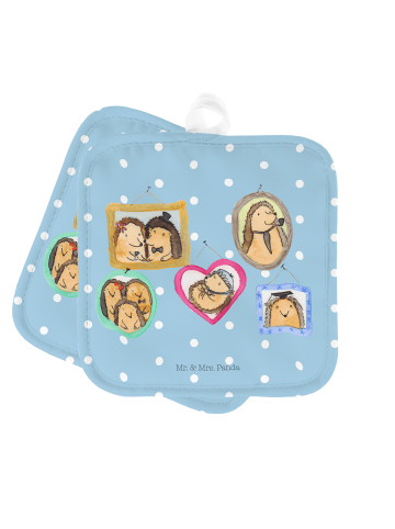 Mr. & Mrs. Panda 2er Set Topflappen  Igel Familie ohne Spruch in Blau Pastell