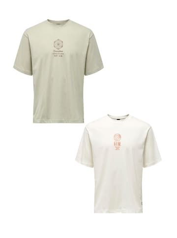 Only&Sons T-Shirt 2er-Set Rundhals Kurzarm in Weiß-Grau
