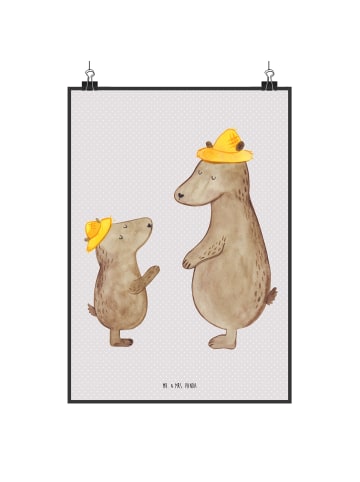 Mr. & Mrs. Panda Poster Bären mit Hut ohne Spruch in Grau Pastell