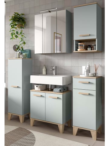 Inn.Furn Badmöbel-Set 5-teilig grün, Eiche 158 x 190 cm, Komplettset mit viel Stauraum