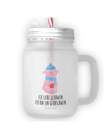 Mr. & Mrs. Panda Trinkglas Mason Jar Schwein Glühwein mit Spruch in Transparent