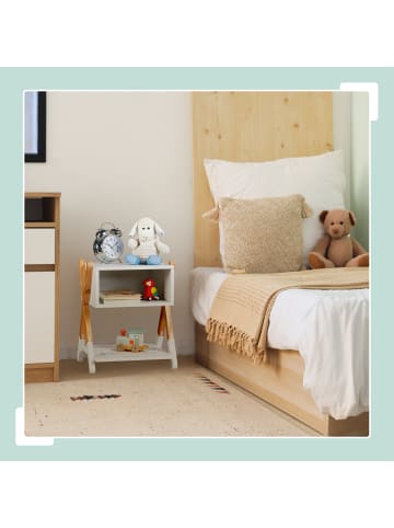relaxdays Kinder-Nachttisch in Weiß/ Natur - (B)34 x (H)42 x (T)30 cm