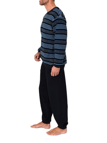 NORMANN Langarm Schlafanzug Frottee Bündchen in blau