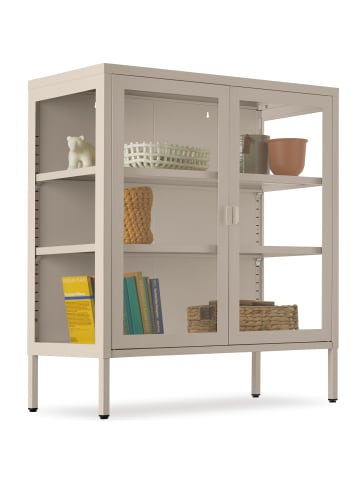 tectake Metallvitrine, Kippschutz, höhenverstellbare Füße, 80 x 37 x 90,5 cm