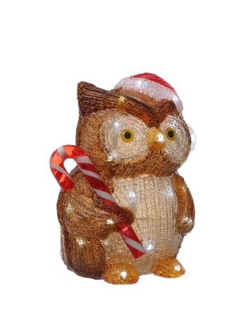 MARELIDA LED Eule mit Zuckerstange Acrylfigur H: 24cm in braun