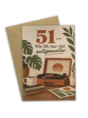 Geburtstagskarte 51. Geburtstag Plattenspieler ... in Weiß