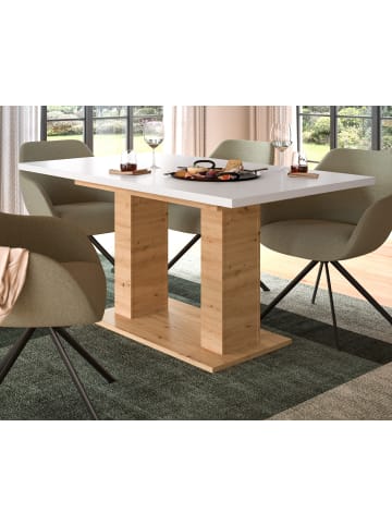 Inn.Furn Esstisch weiß, Eiche Artisan, Küchentisch ausziehbar 150 - 190 cm
